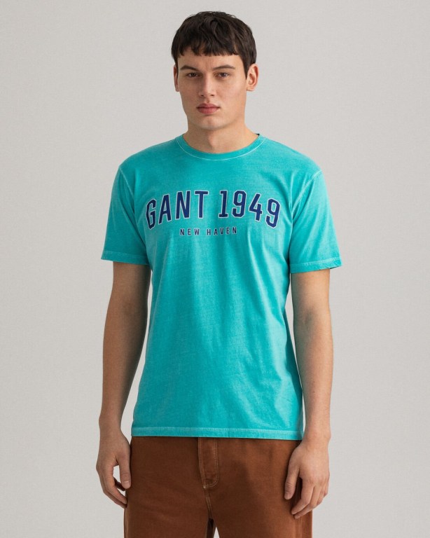 Gant 1949 Men's T-shirts Light Turquoise Green | ET72L7e2p1x