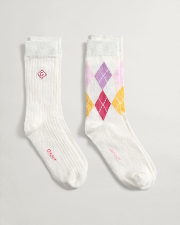 Gant 2-Pack Argyle Women's Socks White | HxYVTORhIJH