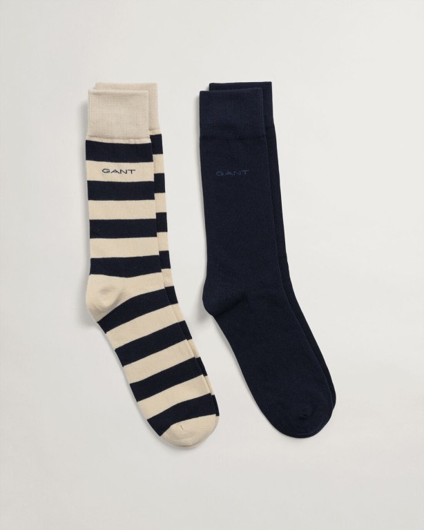 Gant 2-Pack Barstripe & Solid Men's Socks Beige | w3qaFlyDKri