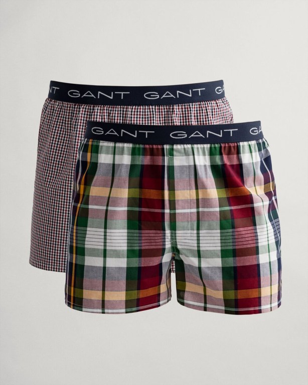 Gant 2-Pack Checked Boxer Shorts with Gift Box Men's Underwear Blue | VypB8FGMven