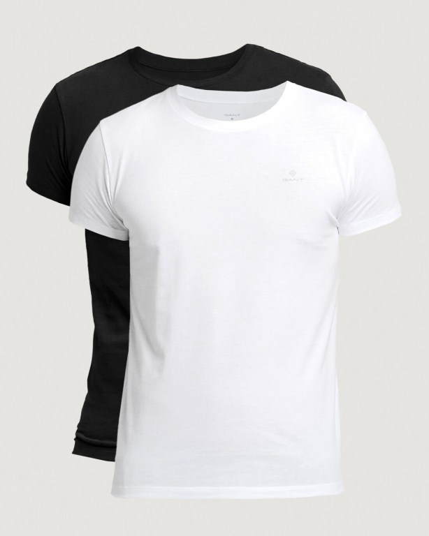 Gant 2-Pack Crew Neck s Men's T-shirts Black / White | BH41RkwdbM4