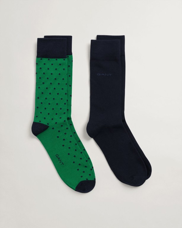 Gant 2-Pack Solid & Dot Men's Socks Green | QxHNUa4lVz9