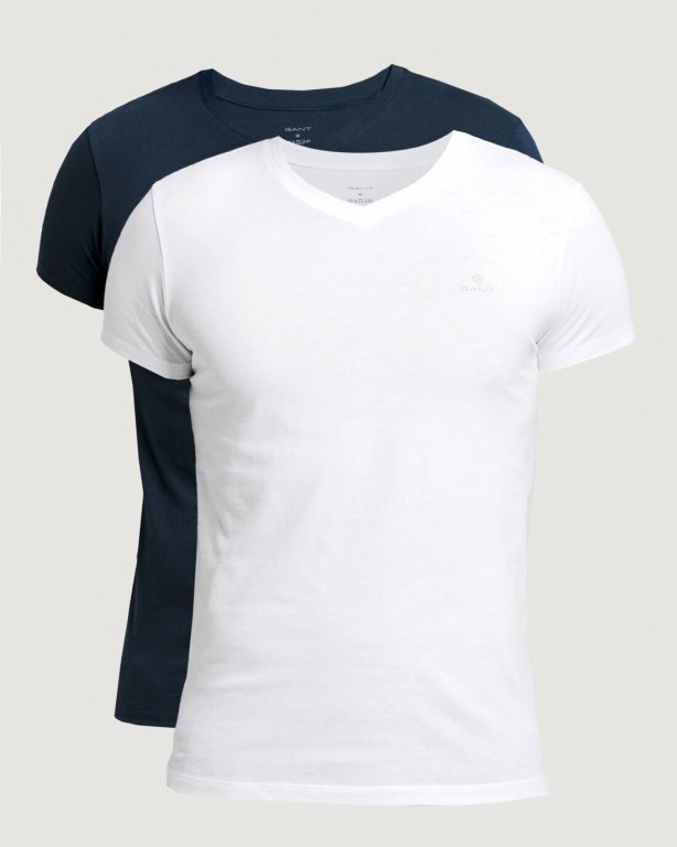 Gant 2-Pack V-Neck T-Shirts Men's Underwear Navy / White | JFyXq3W3QnM