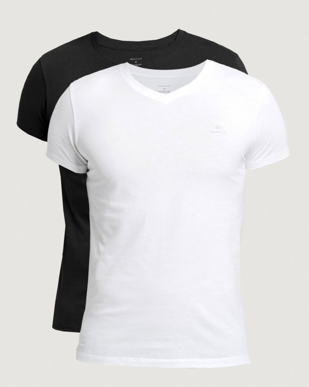 Gant 2-Pack V-Neck s Men's T-shirts Black / White | z4tkWUHq0jL