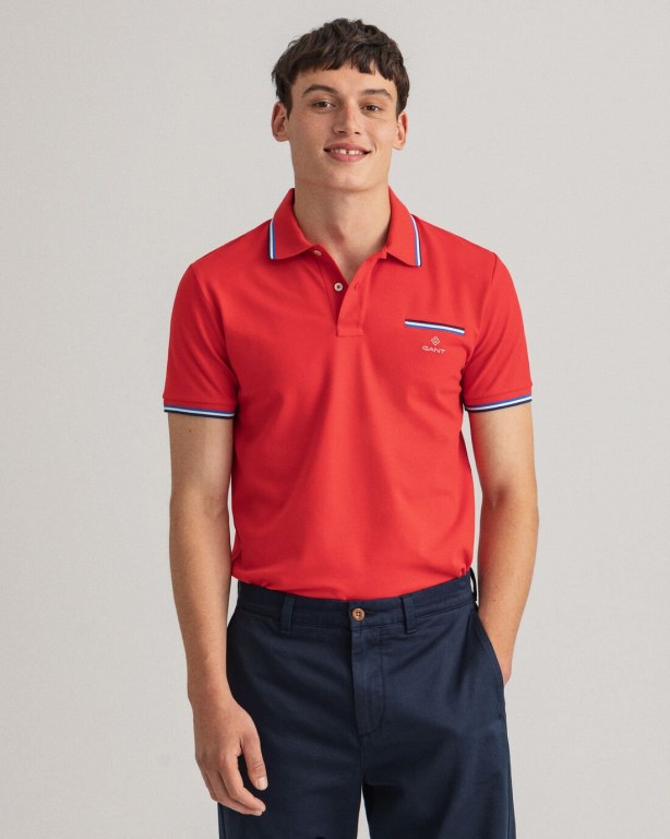 Gant 3-Color Tipping Piqué Men's Polo Shirts Light Red | BAvtzPLoBz3