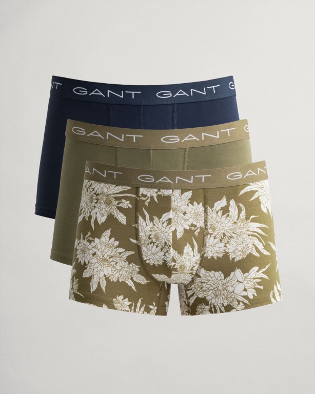 Gant 3-Pack Dahlia Print Trunks Men's Underwear Green | Zj2S0vaD0vA