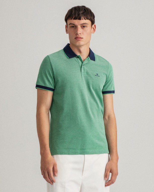 Gant 4-Color Oxford Piqué Men's Polo Shirts Green | IP7Dp80sDck