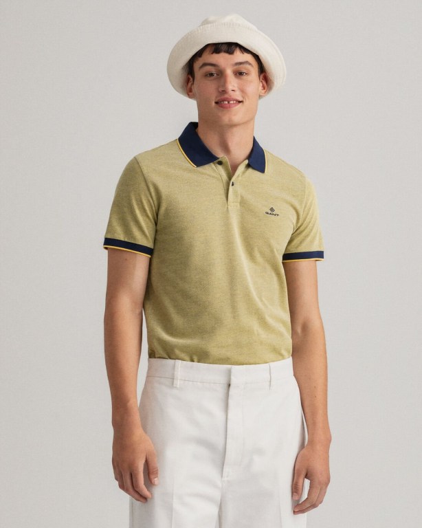 Gant 4-Color Oxford Piqué Men's Polo Shirts Yellow | JStgkjARq3a