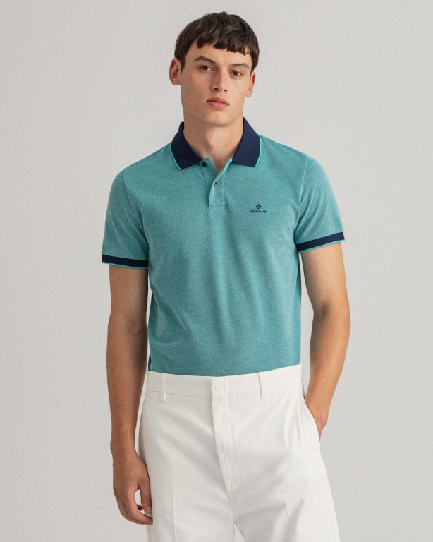 Gant 4-Color Oxford Piqué Men's Polo Shirts Deep Turquoise | XlAIKYqPaHh