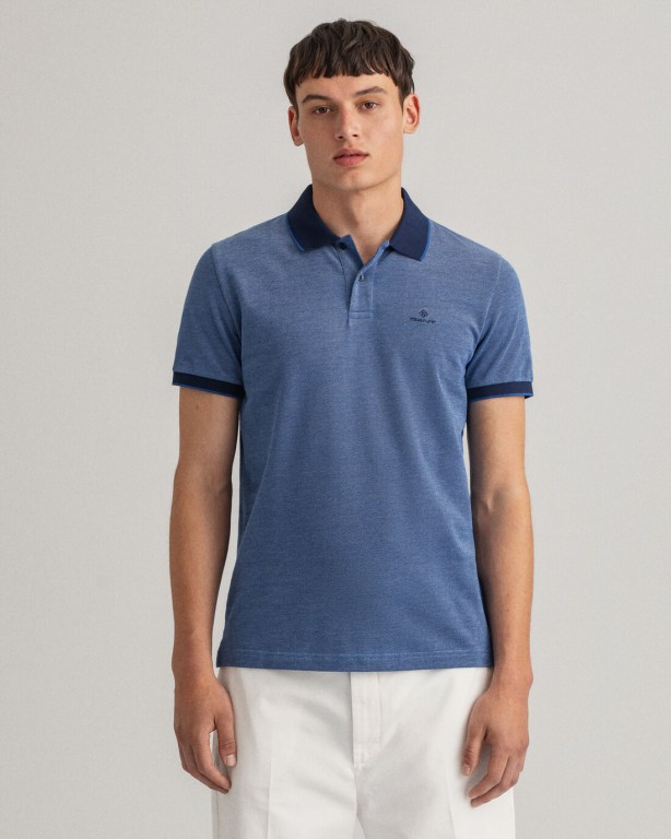 Gant 4-Color Oxford Piqué Men's Polo Shirts Blue | aQLbX80IcDn