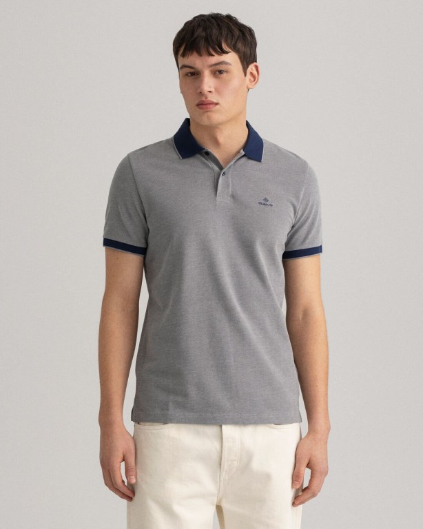 Gant 4-Color Oxford Piqué Men's Polo Shirts Grey | pLYgzkBh3VI