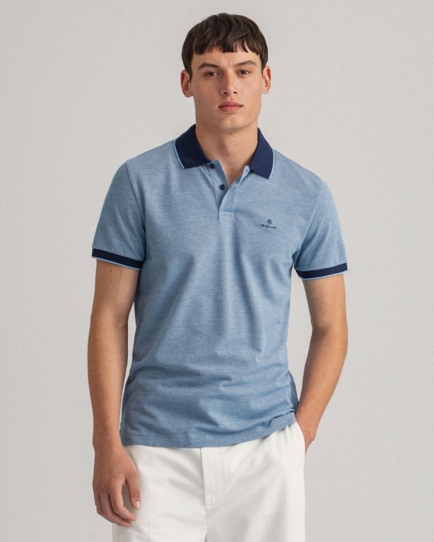 Gant 4-Color Oxford Piqué Men's Polo Shirts Silver Blue | zovxYNaIydK