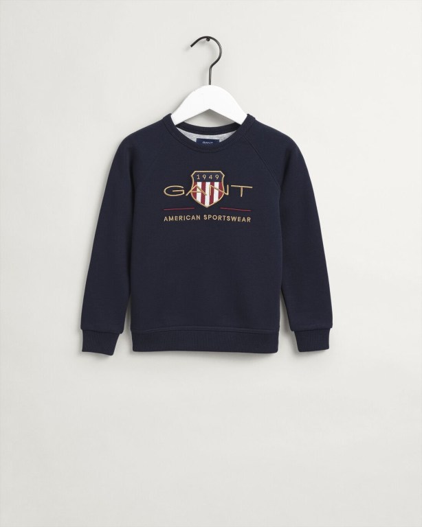 Gant Archive Shield Crew Neck Kids' Sweatshirts Blue | RPMv1bXMcpw