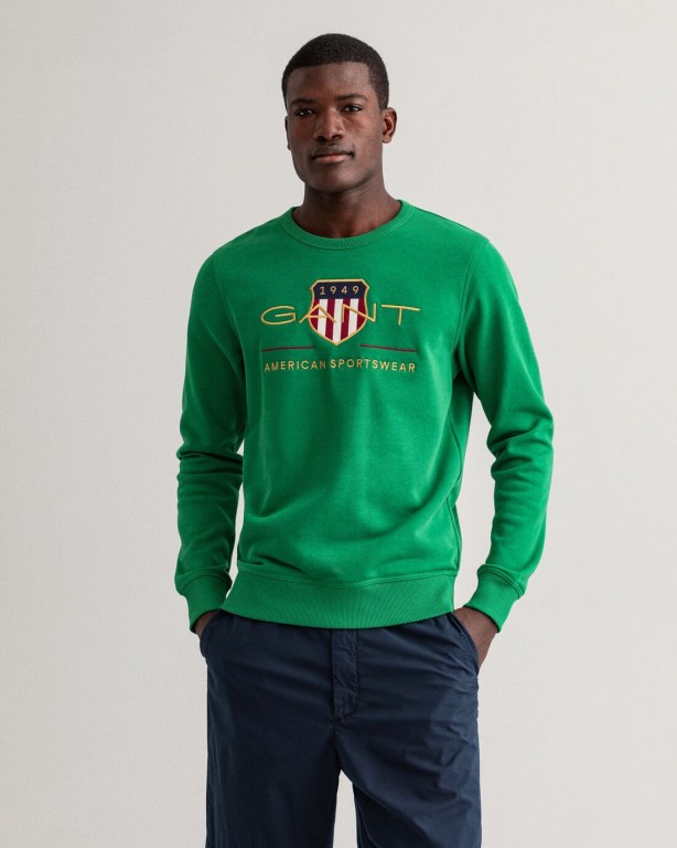 Gant Archive Shield Crew Neck Sweater Men's Sweatshirts Green | lJsmDluRqA2