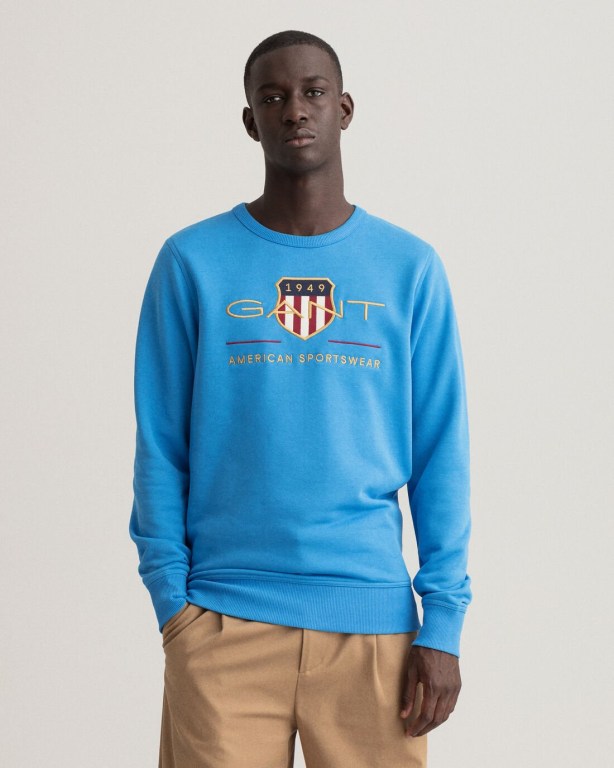 Gant Archive Shield Crew Neck Sweater Men's Sweatshirts Blue | u0grUfeqTz8