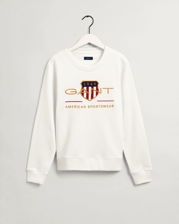 Gant Archive Shield Crew Neck Sweater Women's Sweatshirts White | nCHbYDuyzDd