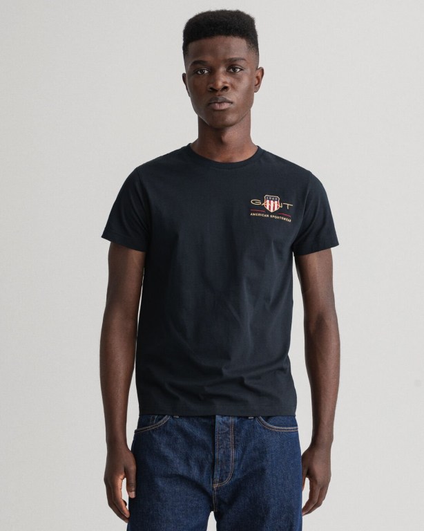 Gant Archive Shield Embroidery Men's T-shirts Black | 6DgHlJ7gimG