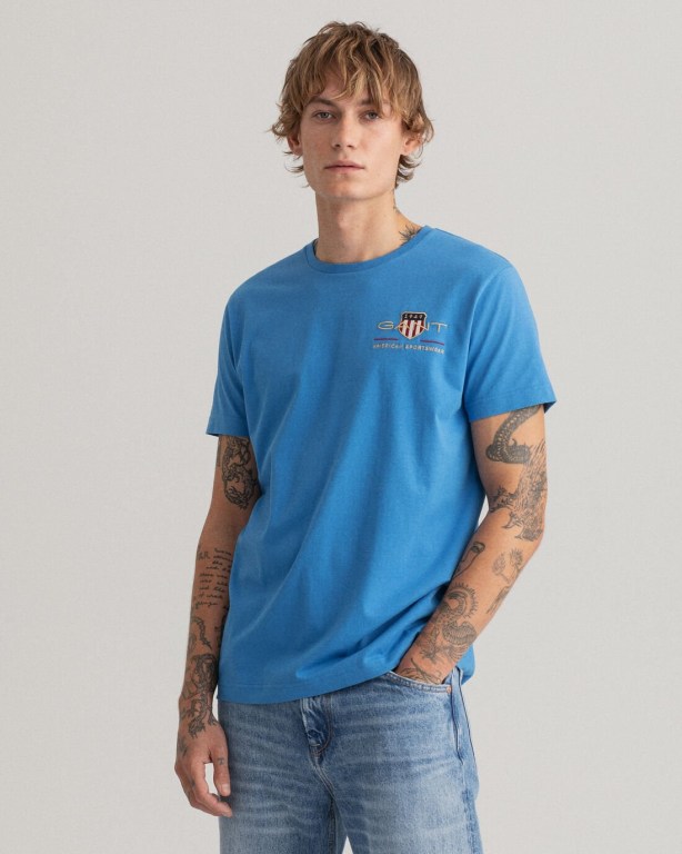 Gant Archive Shield Embroidery Men's T-shirts Blue | 8RN4UUYyvuO