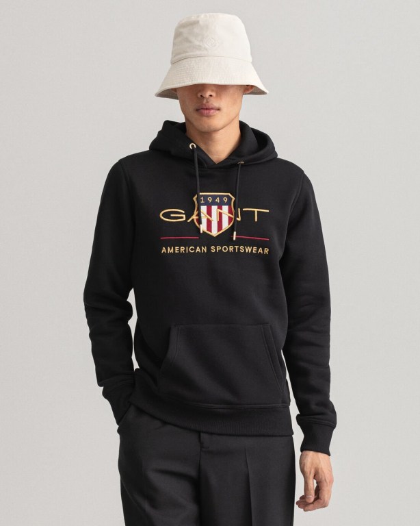 Gant Archive Shield Men's Hoodies Black | 7WdD2j1QNDm