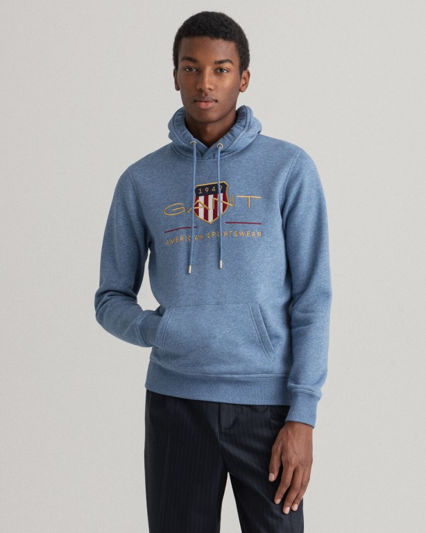 Gant Archive Shield Men's Hoodies Blue | SEStJRY10H2