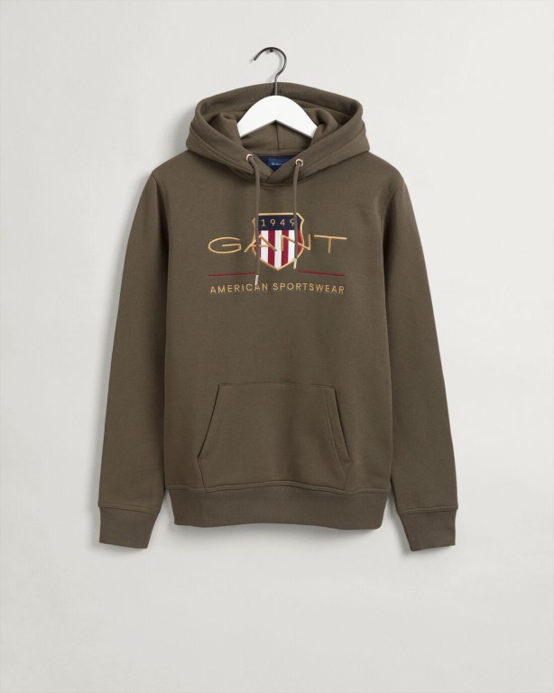 Gant Archive Shield Men's Hoodies Green | 3ZNBAIqn8BA