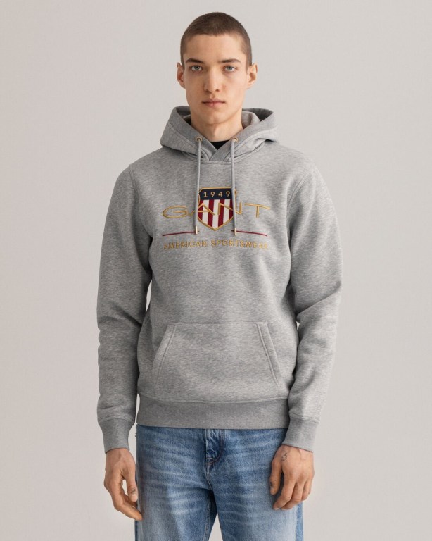 Gant Archive Shield Men's Hoodies Grey | sGPxLz8KDa1