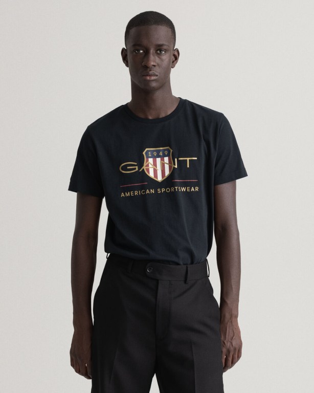 Gant Archive Shield Men's T-shirts Black | tCbDRZUwVbH