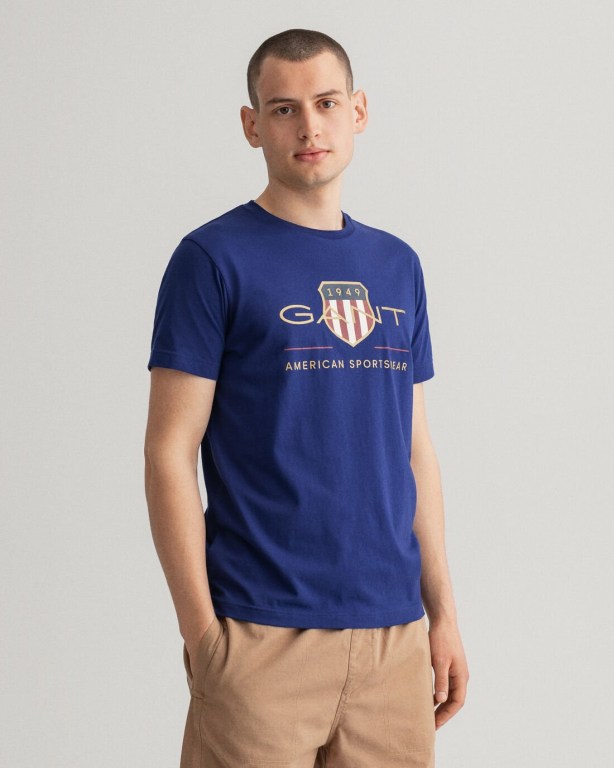 Gant Archive Shield Men's T-shirts Blue | ABLHJDAJMjj