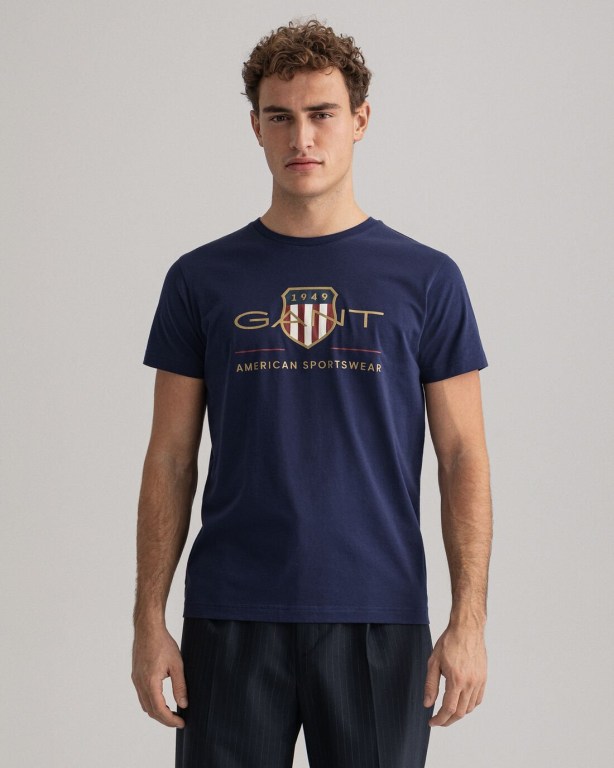 Gant Archive Shield Men's T-shirts Blue | teCJW312L7X