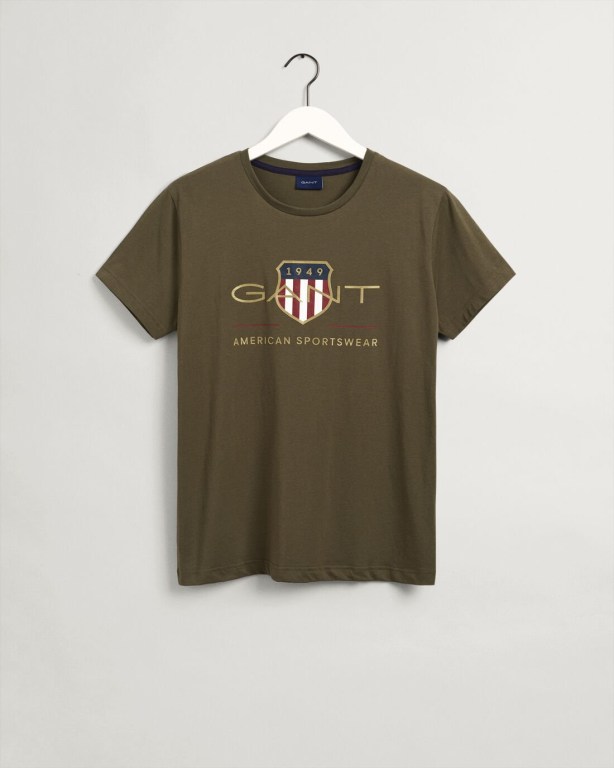 Gant Archive Shield Men's T-shirts Green | Le0nSmeaE3G