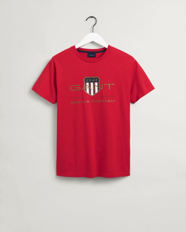 Gant Archive Shield Men's T-shirts Light Red | MJmOBnpoJMo