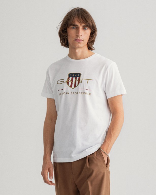 Gant Archive Shield Men's T-shirts White | wwtOCWVJLjT