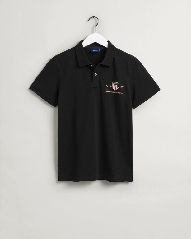 Gant Archive Shield Piqué Men's Polo Shirts Black | Oh2nV1GseoC