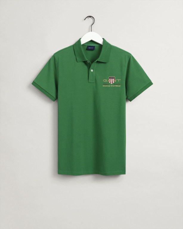 Gant Archive Shield Piqué Men's Polo Shirts Green | wlxjSyS3gEI