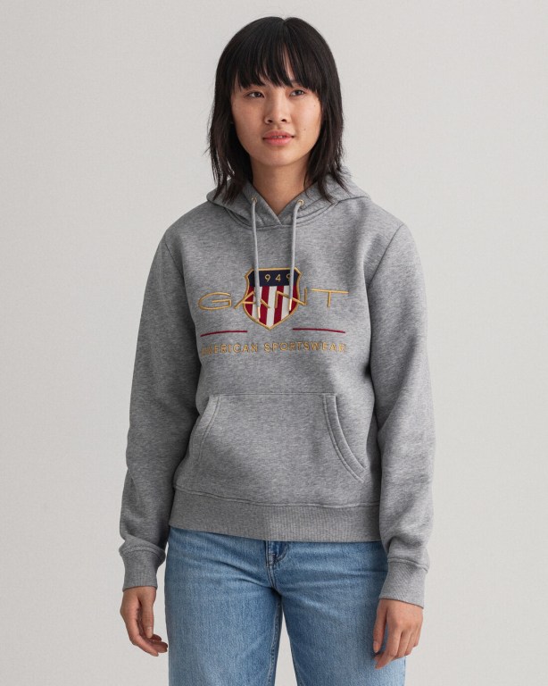 Gant Archive Shield Women's Hoodies Grey | Q5TwBuVRU6f