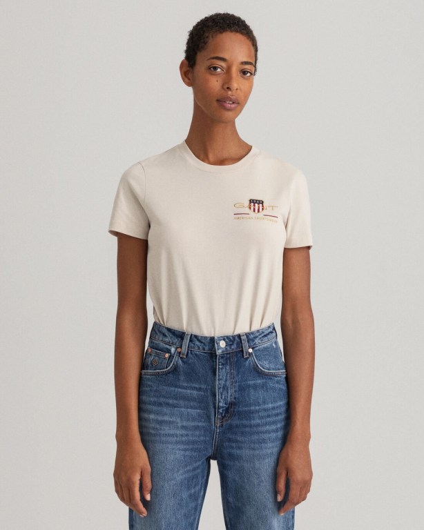 Gant Archive Shield Women's T-shirts White | DpXSIqOBCkP