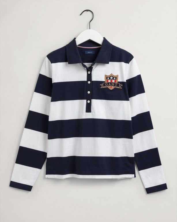 Gant Banner Shield Long Sleeve Piqué Women's Rugby Shirts Blue | 0z9V4hwSBx8