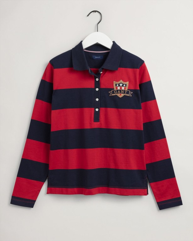 Gant Banner Shield Long Sleeve Piqué Women's Rugby Shirts Red | nx5af3Ym4xd