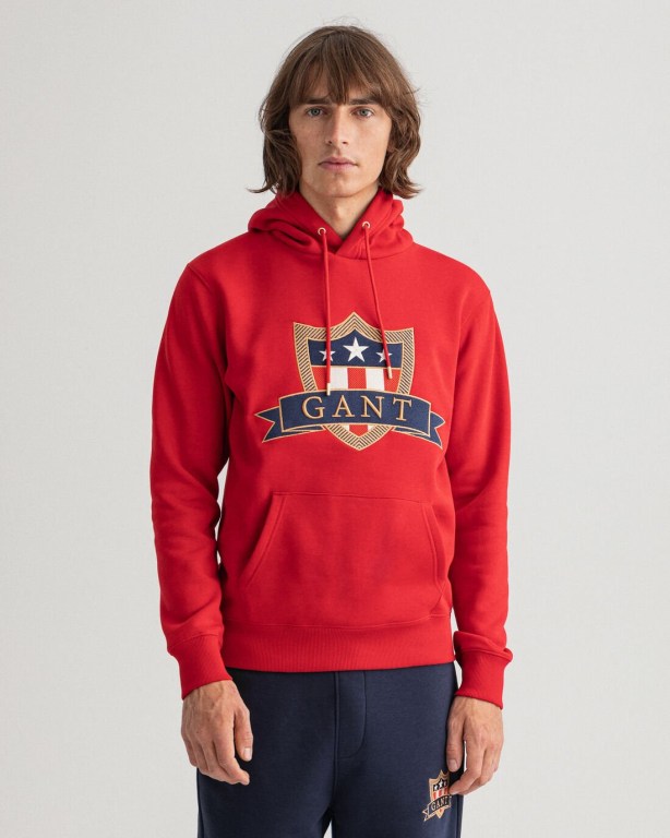 Gant Banner Shield Men's Hoodies Red | KKDpnymqXZz