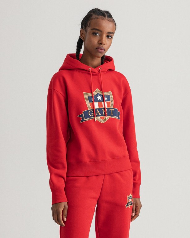 Gant Banner Shield Women's Hoodies Red | iCetAk8gGc2