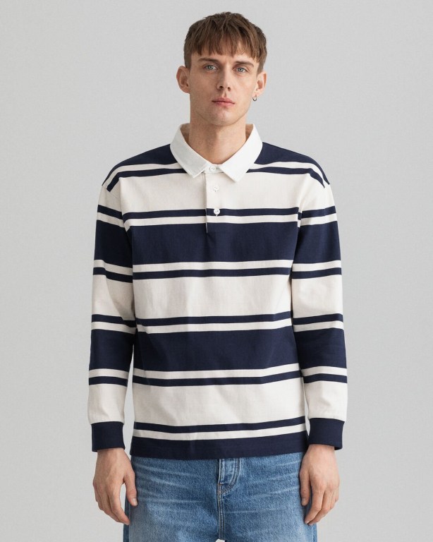 Gant Barstripe Heavy Men's Rugby Shirts Blue | cOHYtnVvAvb