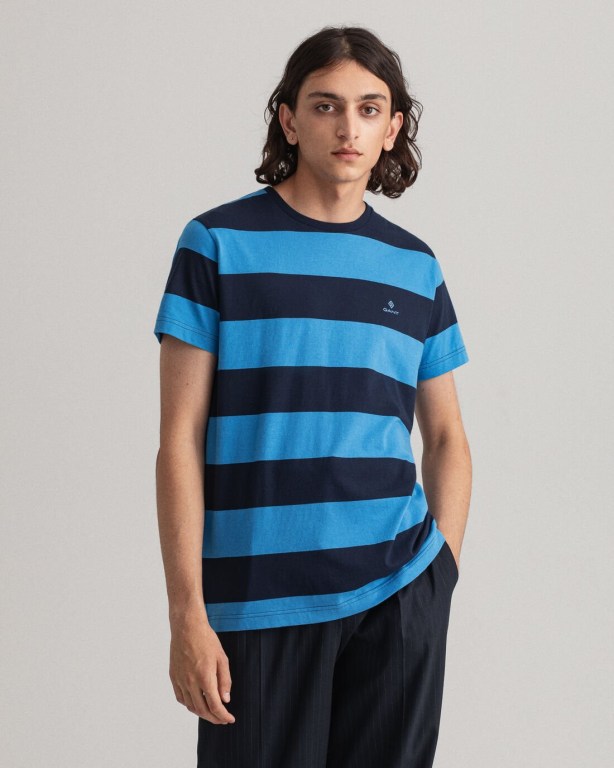 Gant Barstripe Men's T-shirts Blue | KQ4RnfeS771