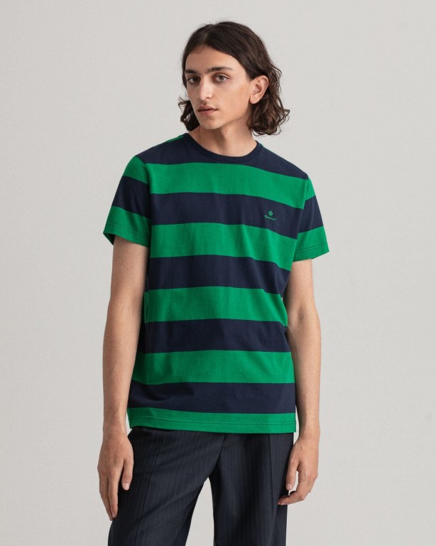 Gant Barstripe Men's T-shirts Green | us2wr4bBOKu