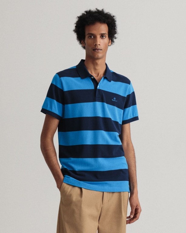 Gant Barstripe Piqué Men's Polo Shirts Blue | dKuK2srjDYH