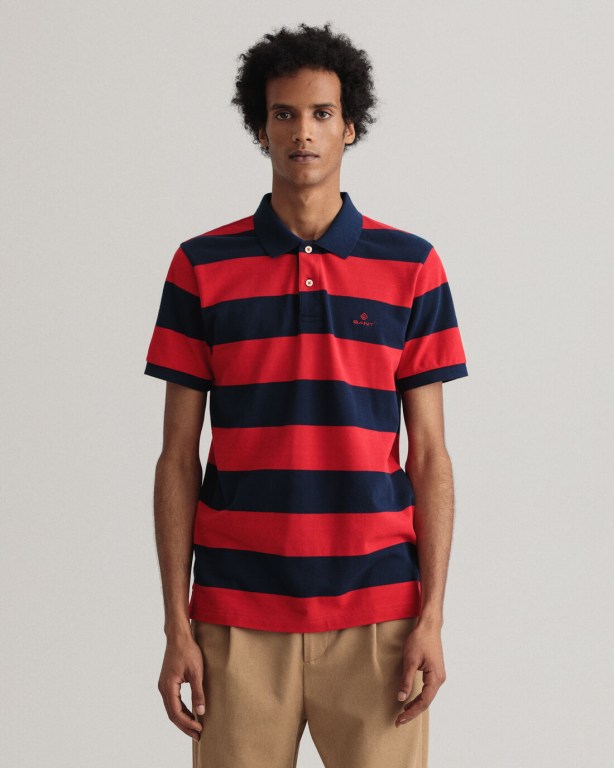 Gant Barstripe Piqué Men's Polo Shirts Light Red | QrBa7LjJD8r