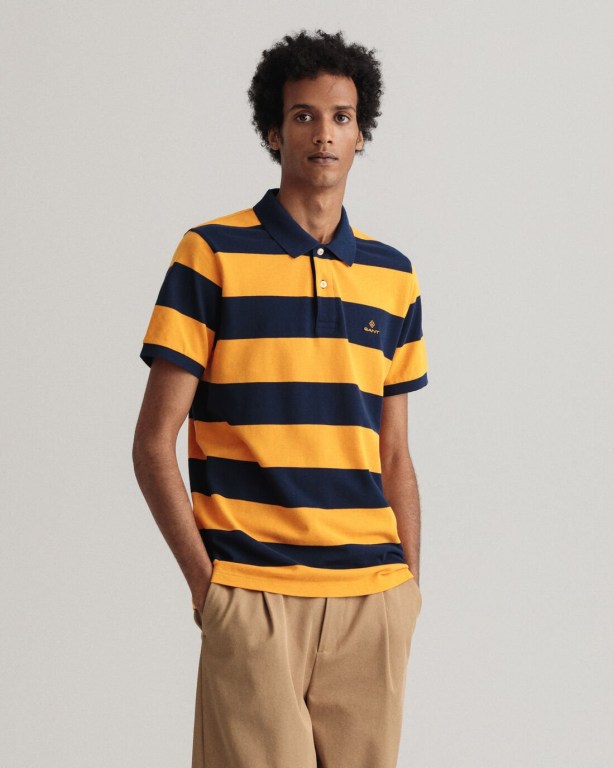 Gant Barstripe Piqué Men's Polo Shirts Orange | S1ypdcFCeYm