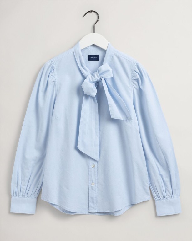 Gant Bow Puff Sleeve Oxford Women's Shirts Blue | Fh2xDGkgAmv