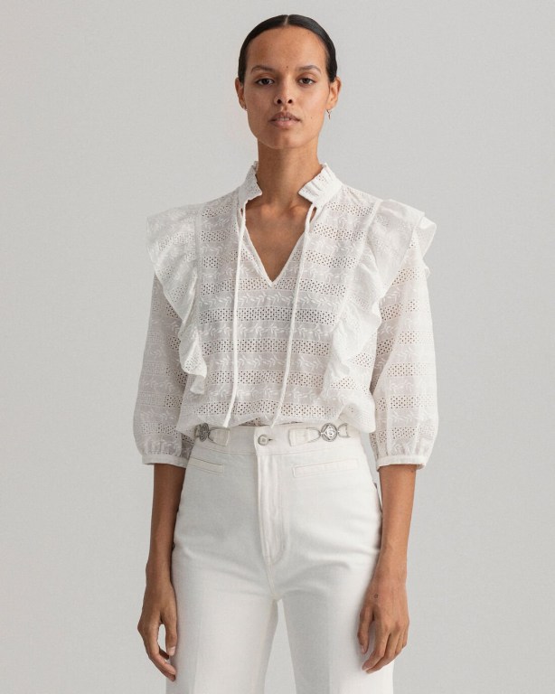 Gant Broderie Anglaise Top Women's Blouses White | fseyqJS2pPV