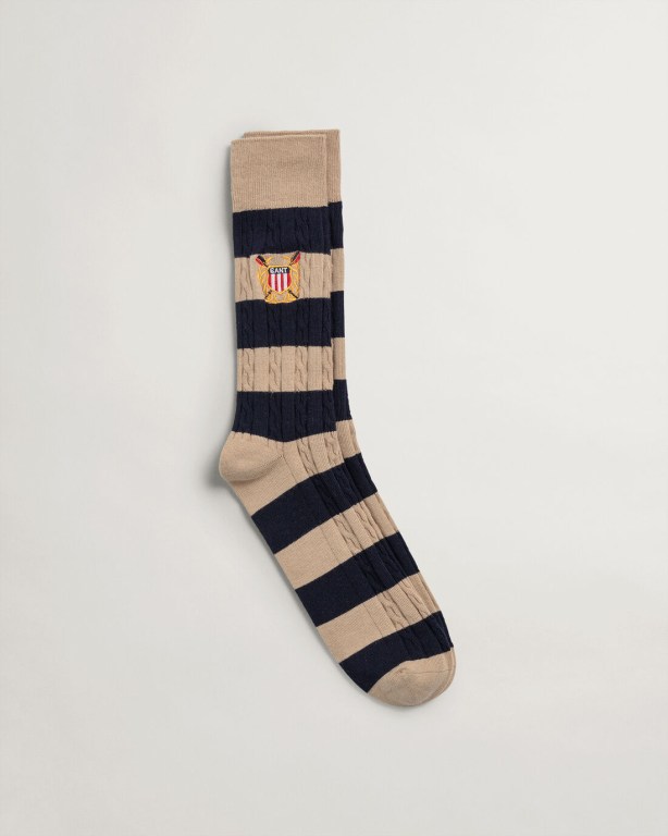 Gant Cable Barstripe Men's Socks Dark Khaki | OyrqUZ6l7eS