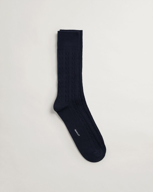 Gant Cable Men's Socks Dark Blue | 8jIqtznPkqa